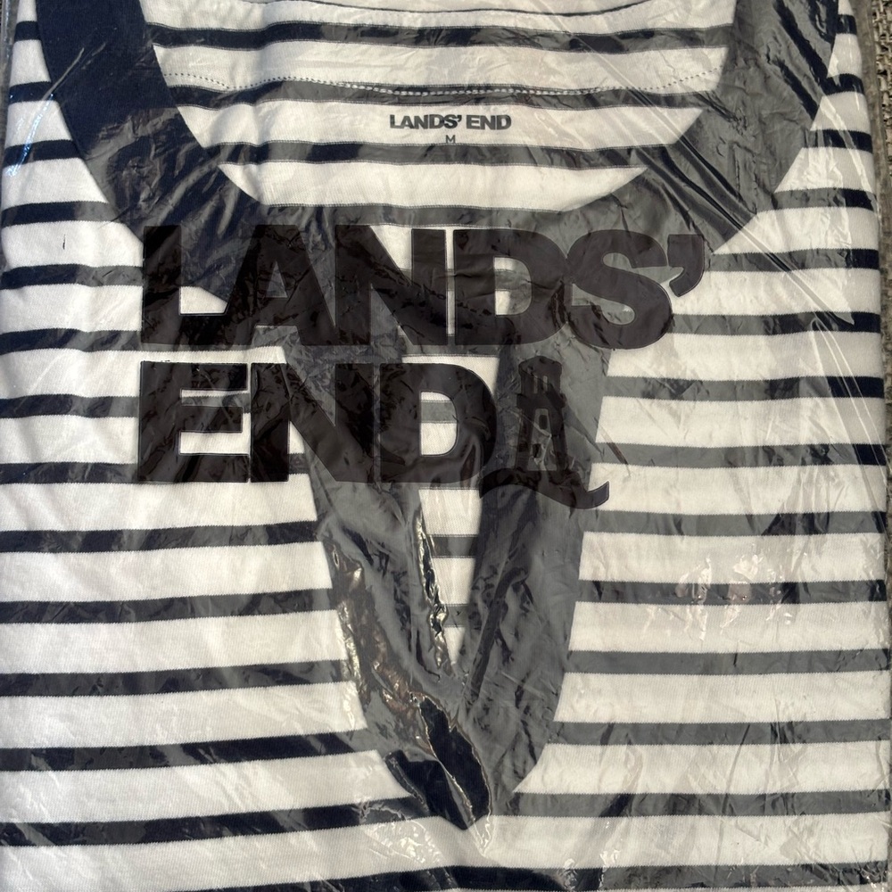 Lands' End Black White Women's Cotton Jersey Notch Neck Dress Medium NIP